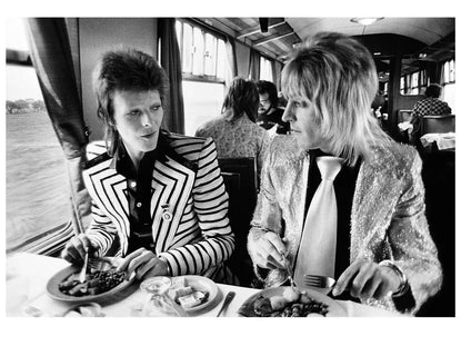 David Bowie and Mick Ronson, Train to Aberdeen, Scotland, 1973